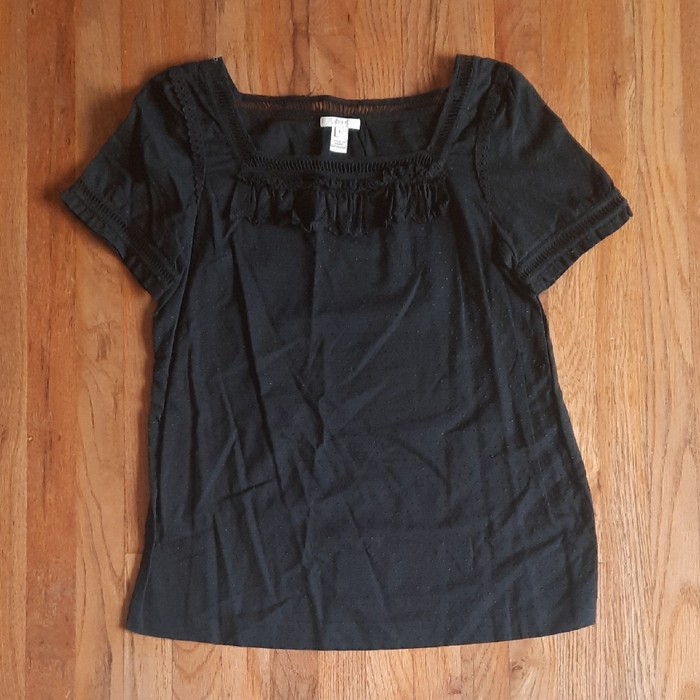 J Crew Black Swiss Dot Eyelet Blouse Small